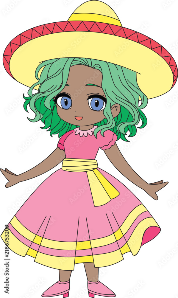 Fototapeta premium cute chibi kawaii girl cinco de mayo vector design