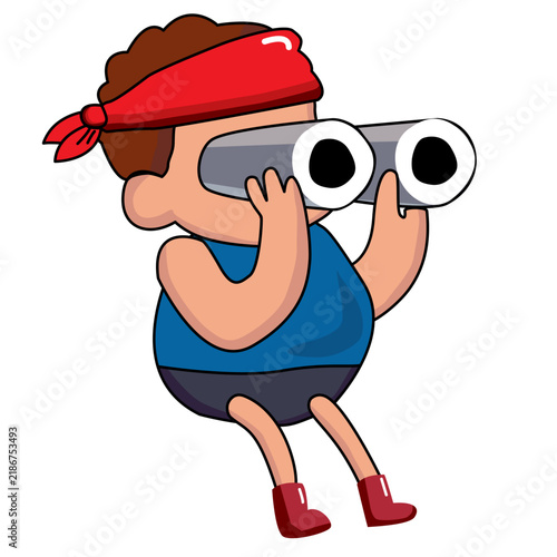Cartoon Boy Looking Through Binoculars