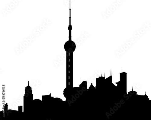 Photography Black Silhouette Shanghai Skyline Cityscape Vector Illustration