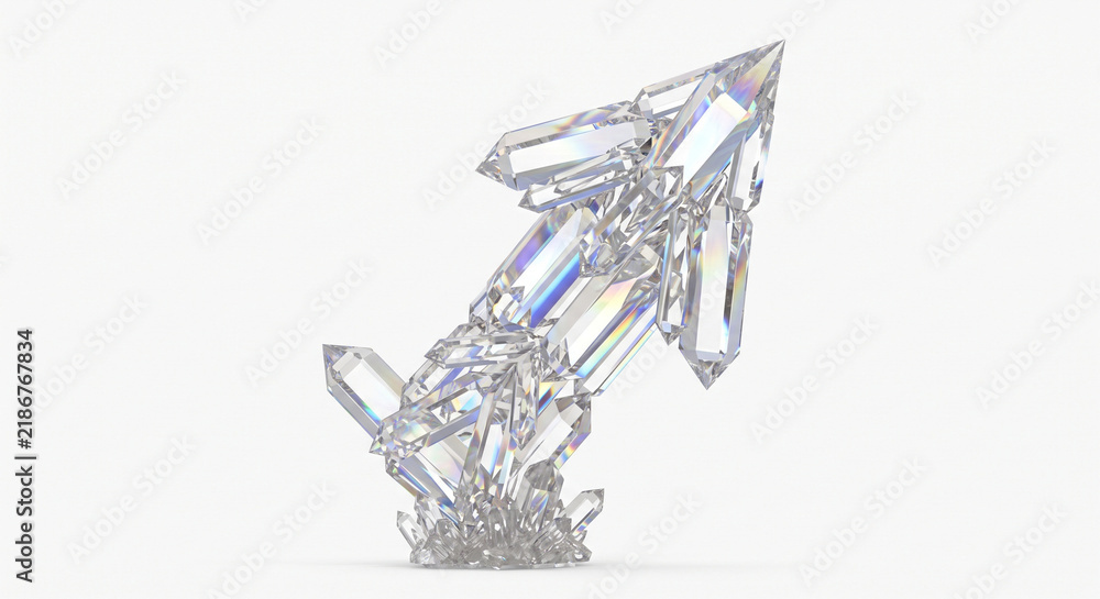 Obraz premium Abstract 3D Crystal Arrow Pointing Upwards Representing Growth, Success and Financial Progress