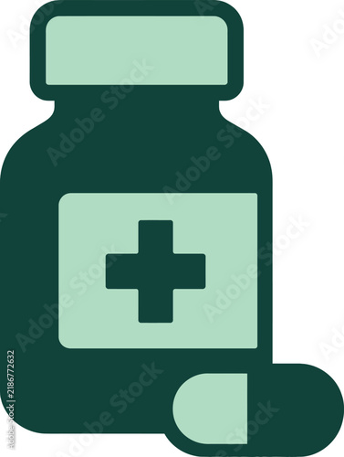 Minimalist vector icon of a medicine bottle with a single pill for healthcare and pharmacy design concepts