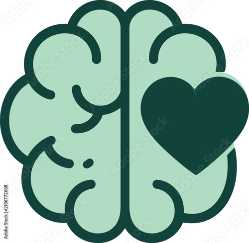 Minimalist icon of a human brain with a heart shape representing emotional intelligence and mental health awareness