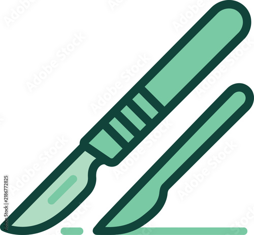 A flat vector icon design of a surgical scalpel used for medical operations and hospital surgical procedures