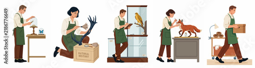 Taxidermists and Museum Workers Preserving Animals and Artifacts in a Laboratory Setting