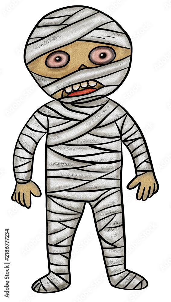 Obraz premium Water color Paper Texture Cute halloween mummy monster character illustration 