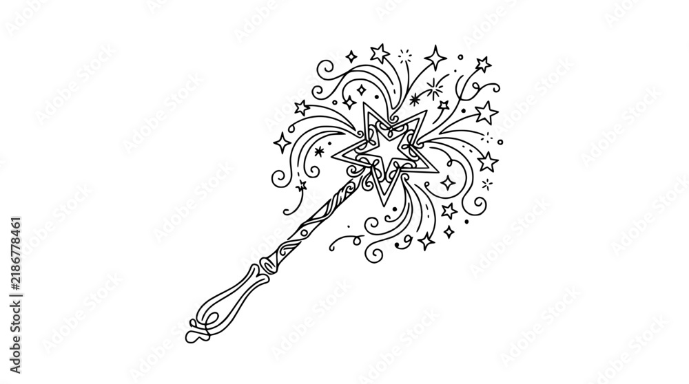 Obraz premium Magical Wand with Stars and Sparkles Isolated