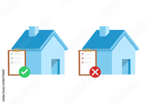 House inspection checklist vector illustration, real estate audit icon set with checkmark and cross mark isolated on white background