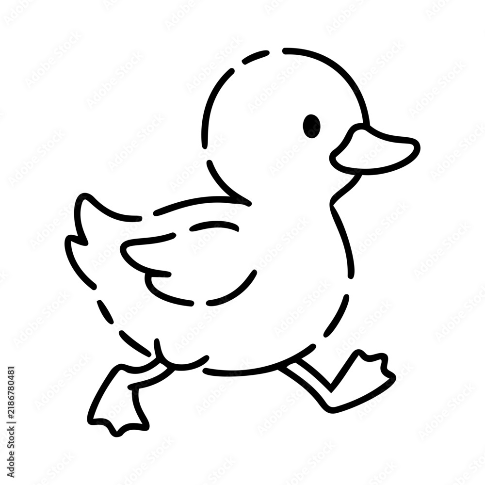 Fototapeta premium Cute Outline Drawing of a Running Duckling for Creative Projects