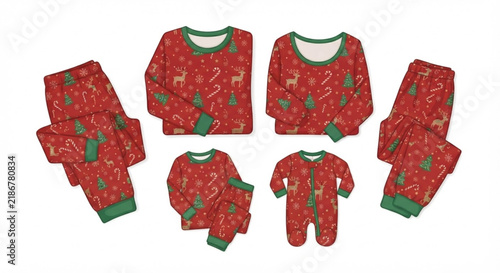 Christmas pajamas vector set with festive reindeer and tree pattern