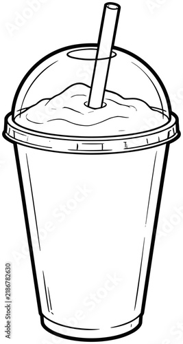 Isolated Illustration of a Cold Beverage with a Plastic Dome Lid and Drinking Straw
