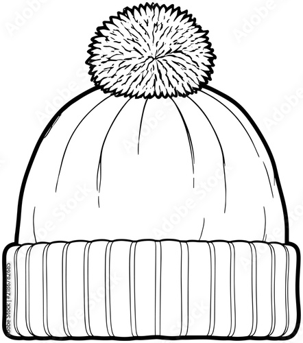 Isolated Knit Winter Hat with Fluffy Pom Pom on Top