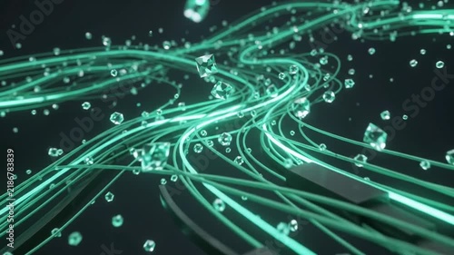 Gif background featuring abstract cyan light trails and particles