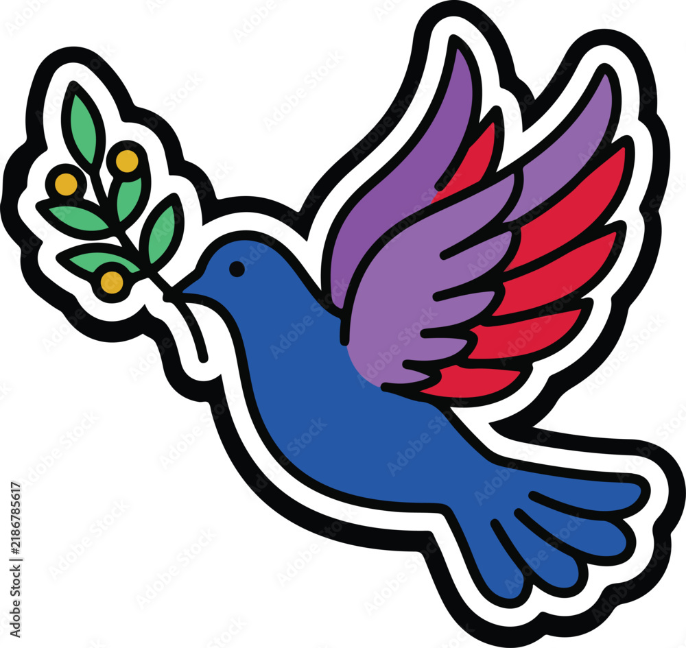 Obraz premium International Day of Peace dove sticker icon with gold olive branch