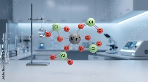 Magnesium chloride molecular structure floating in a science lab