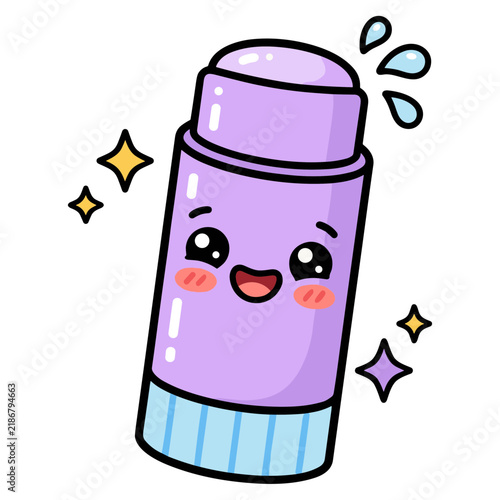 Cute Kawaii Purple Deodorant Stick Cartoon Vector Illustration with Happy Smiley Face and Sparkles