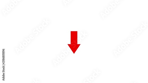 Animated arrow pointing down on white background.Abstract glowing down arrow icon animation. 4K video