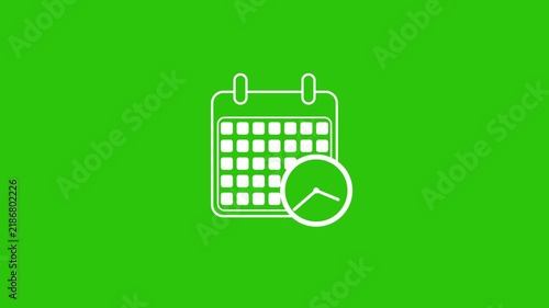 calendar icon with moving clock animation.4K video on and green screen