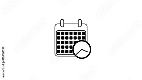 calendar icon with moving clock animation.4K video on white background