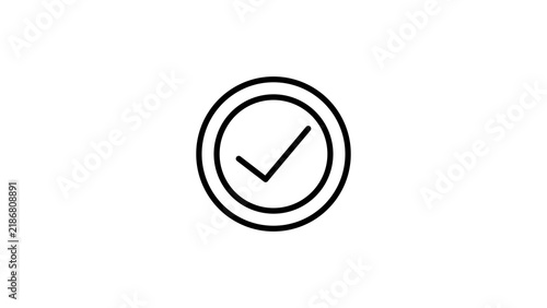 Simple line art double circle checkmark icon on white background