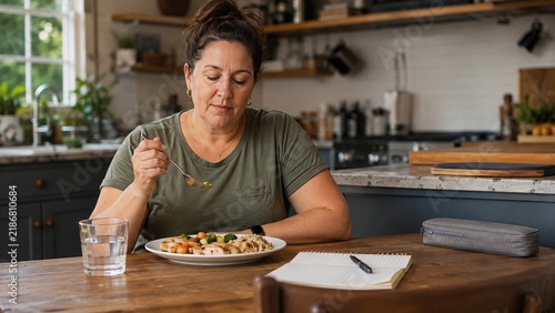 Woman Eating Balanced Meal During GLP-1 Weight Management and Healthy Lifestyle Routine