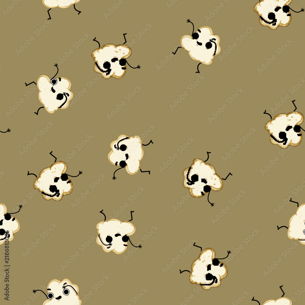 Fototapeta premium seamless pattern cinema popcorn character cartoon. movie corn, funny film, pop food cinema popcorn character sign vector