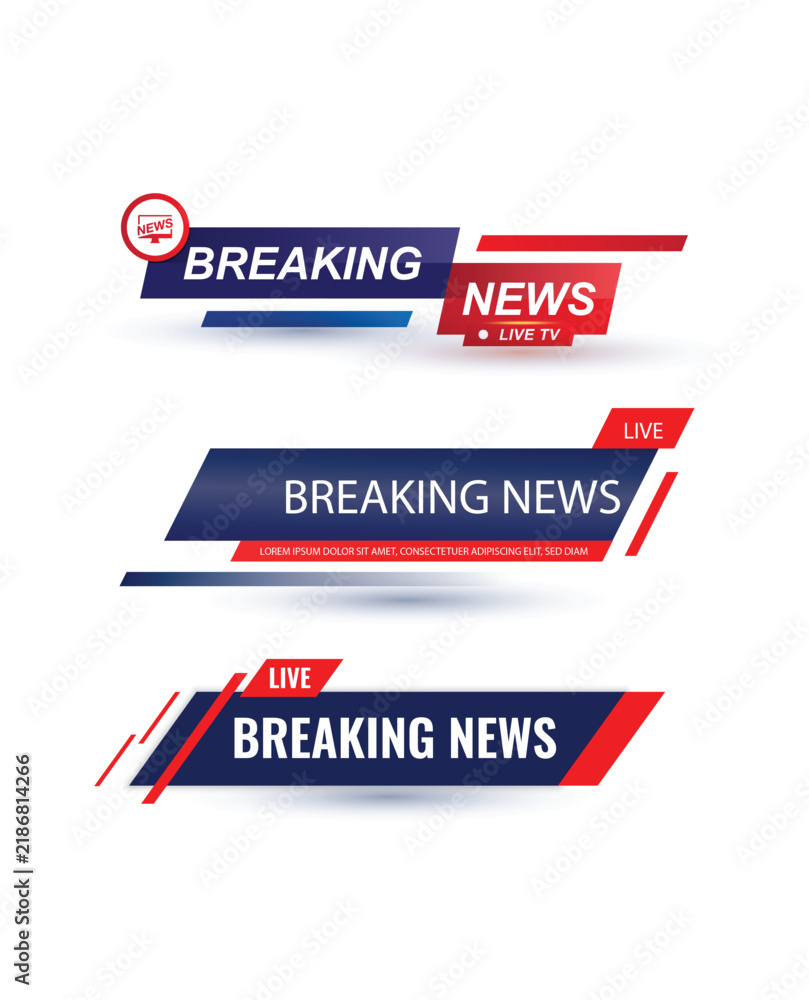 Fototapeta premium Breaking News Lower Thirds Banner Vector Set for Live Broadcast and Video Streaming