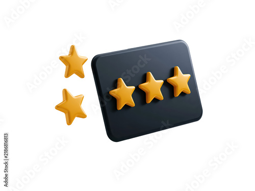 Five yellow 3D stars floating above a black rounded rectangular panel on a white background