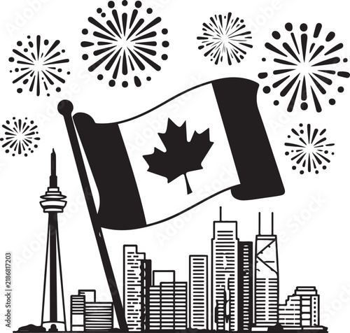 Canada Day Flag Fireworks Illustration Celebrating Canadian Spirit