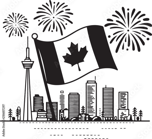 Canada Day Flag Fireworks Illustration Celebrating Canadian Spirit