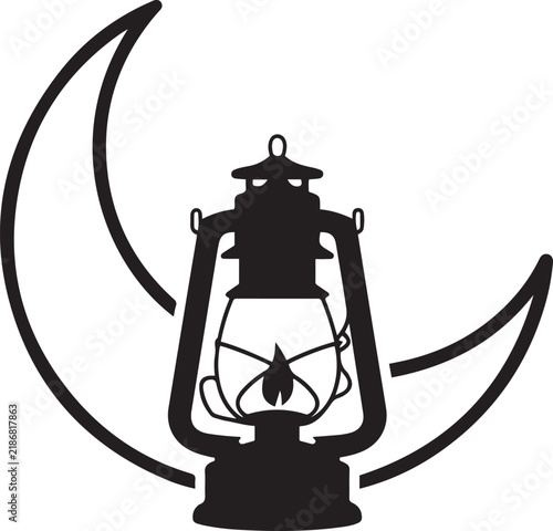 Crescent Moon Lantern Symbol Minimal Black and White Illustration