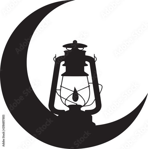 Crescent Moon Lantern Symbol Minimal Black and White Illustration
