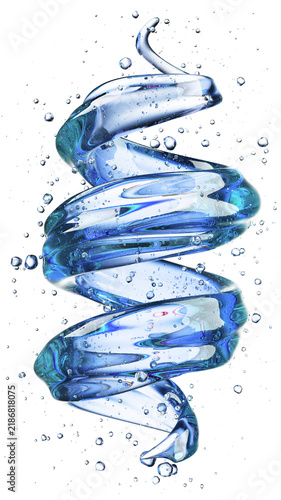 Blue Glass Spiral With Water Bubbles Abstract Fluid Art for Creative Design and Visual Impact