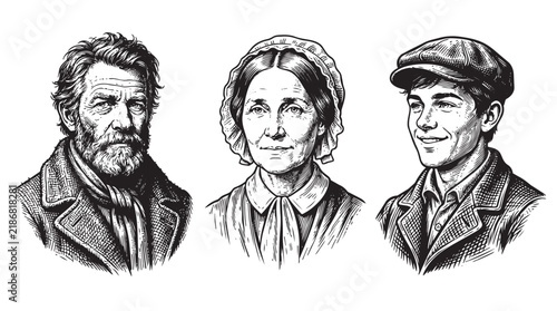 Historical People Portraits Vintage Engraving