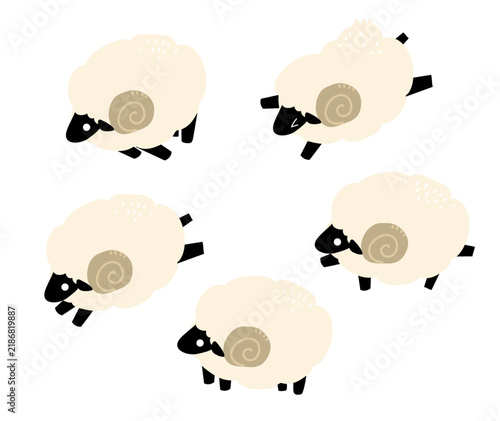 かわいい羊のイラストセット：巻角ともこもこな毛並み・未年の年賀状・ワンポイント素材 / Cute Sheep Vector Illustration Set