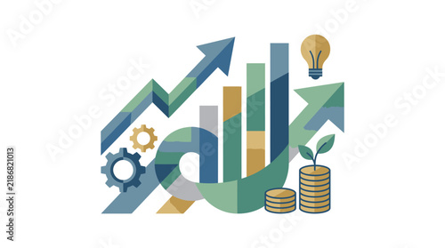 Business growth concept illustration featuring upward trending charts and money