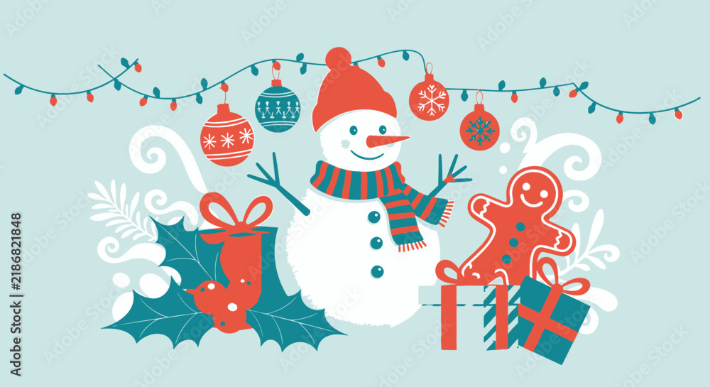 Fototapeta premium Whimsical flat vector illustration featuring playful imaginative elements, colorful stylized characters, and creative design compositions on a solid background for digital and print.