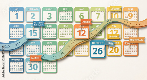 Project timeline calendar with roadmap planning, milestone tracking, scheduling, and workflow management.
