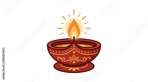 Decorative Oil Lamp Diya Illustration for Traditional Hindu Festival Celebration