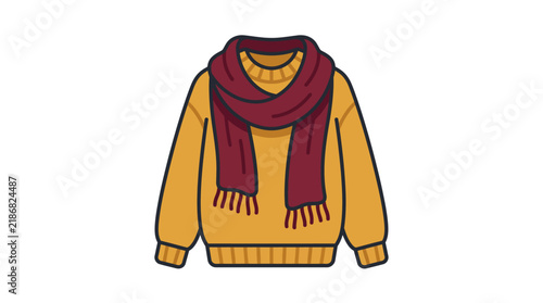 Warm Yellow Winter Sweater with a Burgundy Scarf for Cold Seasonal Weather