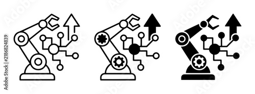 Robotic Arm Icons, Industrial Automation, Technology Advancement, Digital Circuitry, Growth Arrow