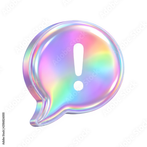 Holographic speech bubble with exclamation mark during digital communication concept