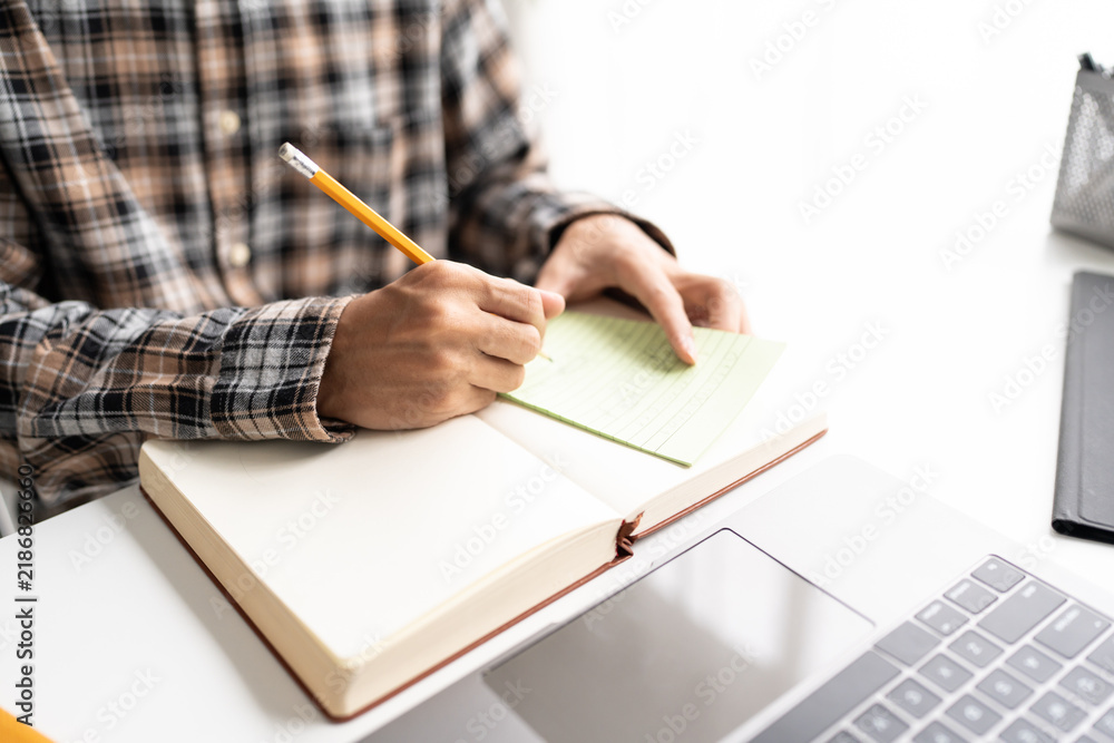 Fototapeta premium Online education and remote teaching concept using laptop for virtual classroom learning.