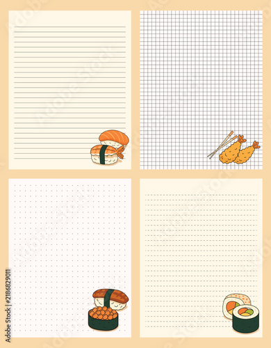 Cute Japanese Food Letter Paper Collection with Sushi, Shrimp Tempura and Decorative Writing Sheets