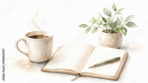 Aroma Coffee and Notebook isolated watercolor vector illustration svg