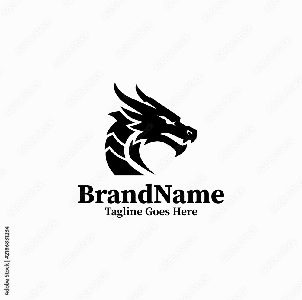 Fototapeta premium Black Image Vector Logo Dragon Head — Chinese Mythical Beast Graphic Isolated on White Background