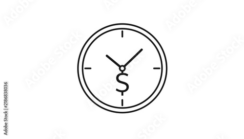 Minimalist outline icon of a clock with a dollar sign at its center, powerfully symbolizing the concept of 