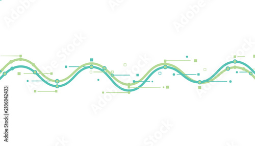 Dynamic illustration of two overlapping wavy lines with data points and squares, representing data visualization, sound waves, or frequency.