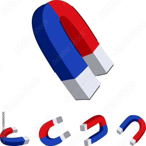 Obraz na płótnie U shaped magnets with red and blue poles visualize the principles of magnetic at
