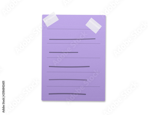 Fotografía Purple paper note with tape attached for office reminders school projects and organizational tasks