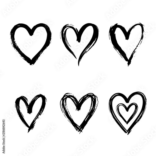 Heart Symbol Icon Set in Brush Outline